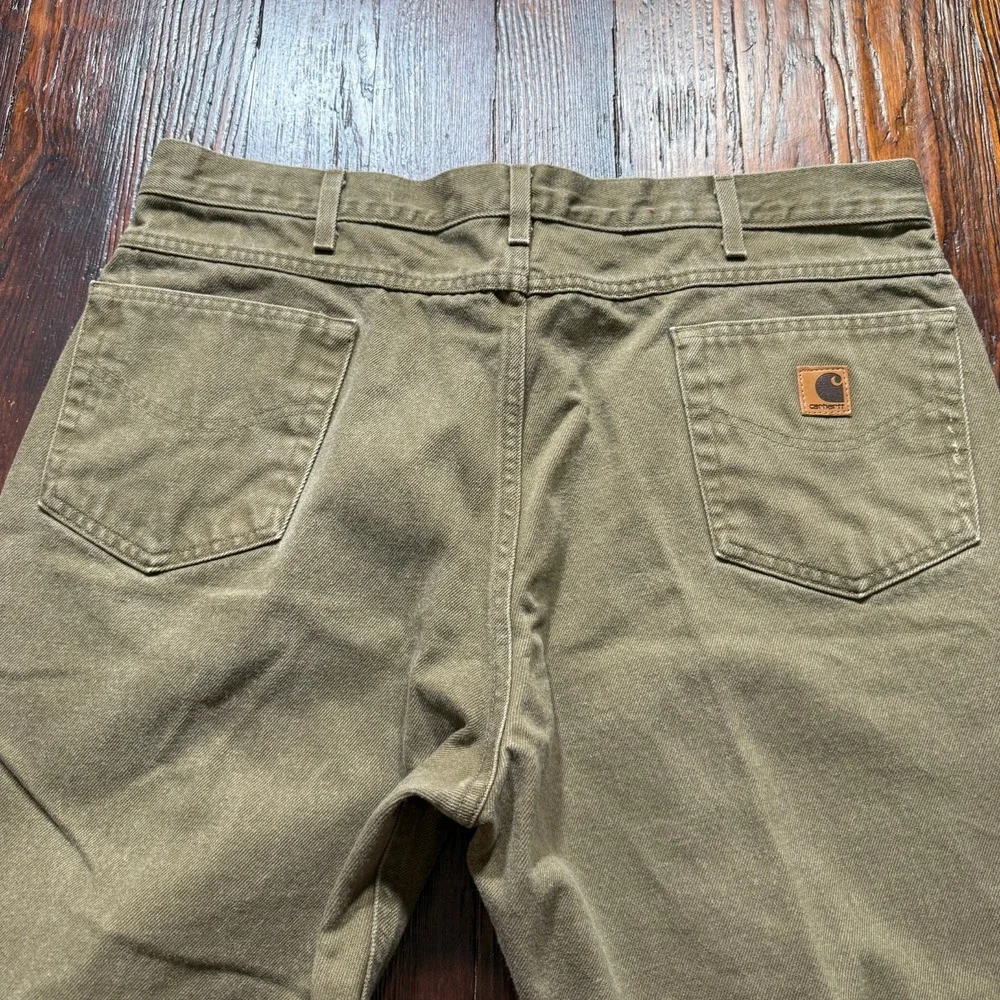 Vintage Carhartt Jeans Mens 42x30 Green Straight Leather Patch 90s‎ B161 BRK